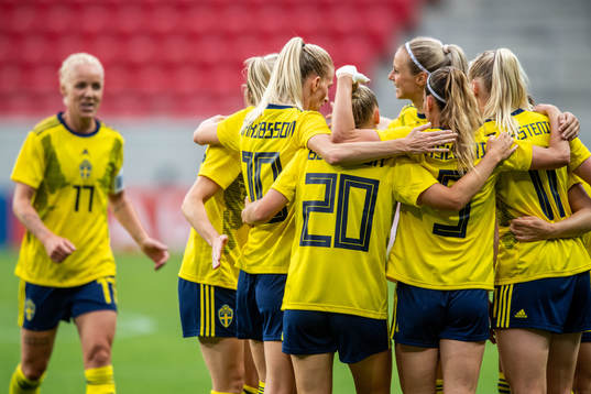 Players of Sweden celebrates 1-0