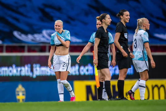Karina Sævik of Norway looks dejected