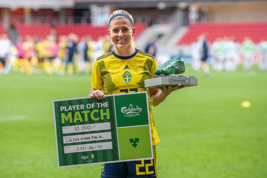 Olivia Schough of Sweden gets awarded player of the match