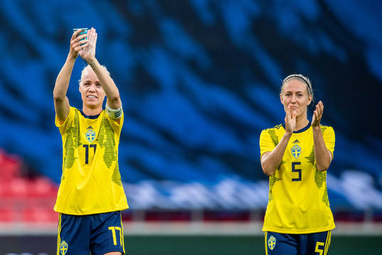 Caroline Seger and Emma Kullberg of Sweden celebrates