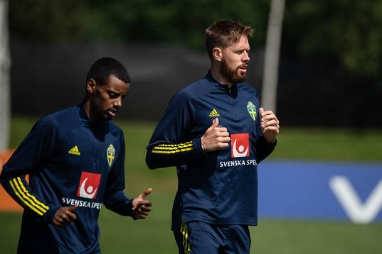 Alexander Isak and Pontus Jansson of the Swedish national