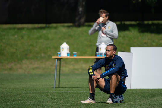 Robin Quaison of the Swedish national football team at a