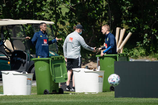Alexander Isak and Sebastian Larsson of the Swedish