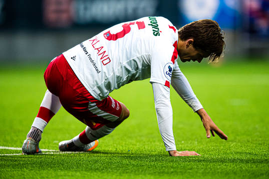 Philip Sandvik Aukland of Fredrikstad in pain