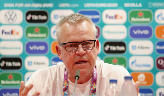 In this handout photo from UEFA Janne Andersson, head coach