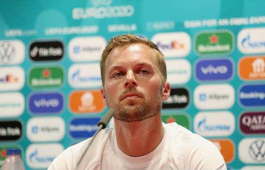 In this handout photo from UEFA Sebastian Larsson of the