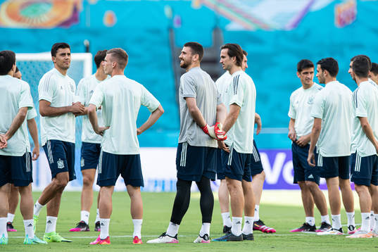 Unai Simon of the Spanish national football team at a