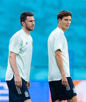 Aymeric Laporte and Pau Torres of the Spanish national