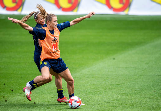 Kosovare Asllani and Fridolina Rolfö of Sweden