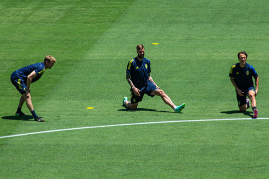Filip Helander, Pontus Jansson and Albin Ekdal of the