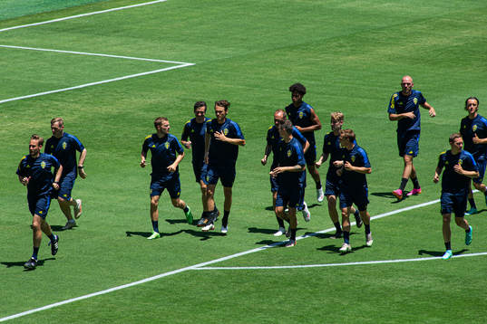 Players of the Swedish national football team at a training