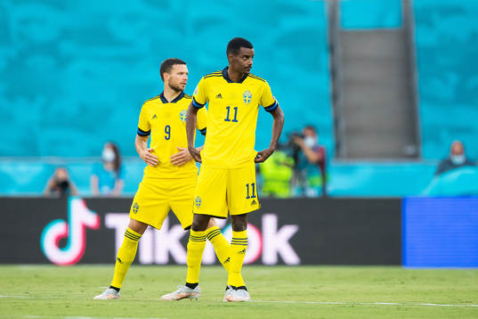 Marcus Berg and Alexander Isak of Sweden