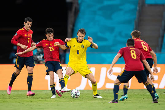 Pedri Pedri of Spain and Albin Ekdal of Sweden