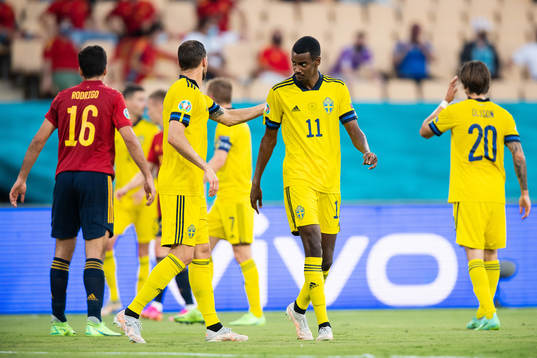 Marcus Berg and Alexander Isak of Sweden