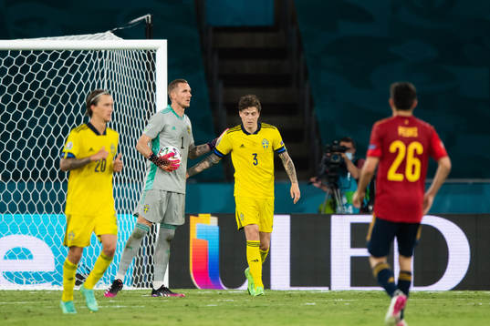 goalkeeper Robin Olsen and Victor Nilsson Lindelöf of