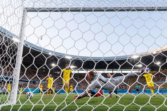 Goalkeeper Robin Olsen of Sweden makes a save