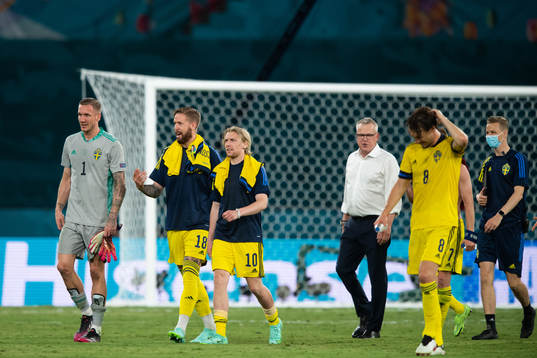 goalkeeper Robin Olsen, Pontus Jansson and Emil Forsberg of