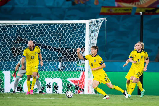 Marcus Danielson, Albin Ekdal and Emil Forsberg of Sweden