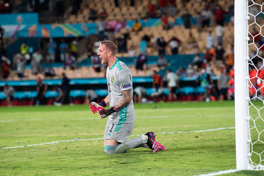 goalkeeper Robin Olsen of Sweden celebrates