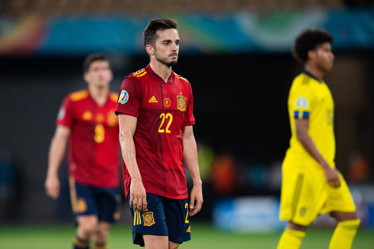 Pablo Sarabia of Spain looks dejected