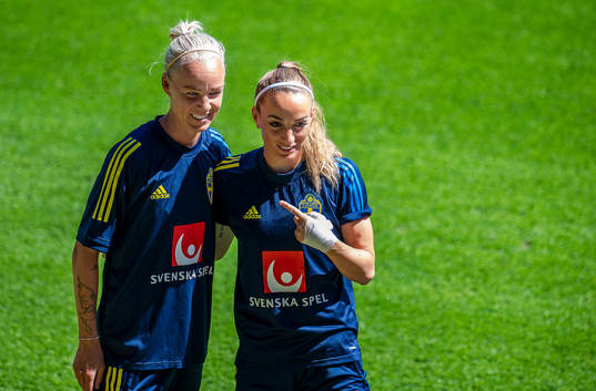 Caroline Seger and Kosovare Asllani of Sweden
