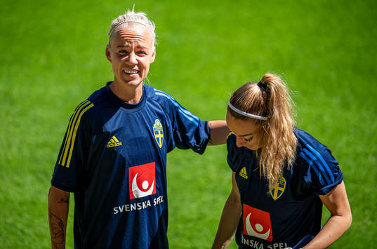 Caroline Seger and Kosovare Asllani of Sweden