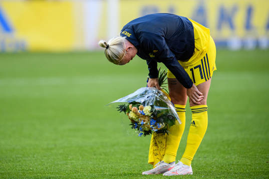 Caroline Seger of Sweden in tears prior to the