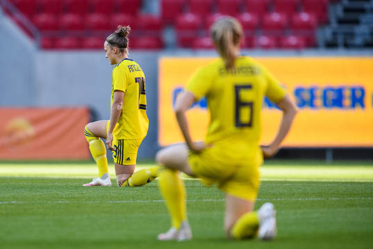 Filippa Angeldahl of Sweden takes a knee prior to the