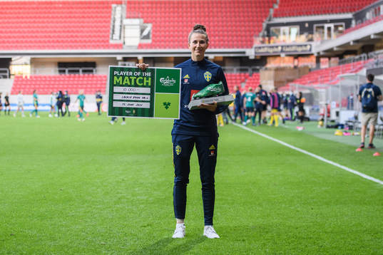 Emma Berglund of Sweden with the price as player of the
