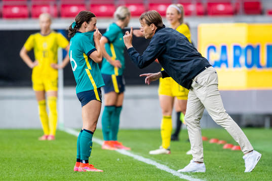 Hayley Raso and Tony Gustavsson, Head coach of Australia