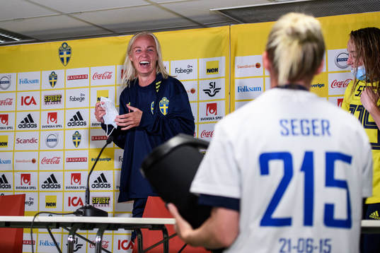 Olivia Schough of Sweden crash the press conference of