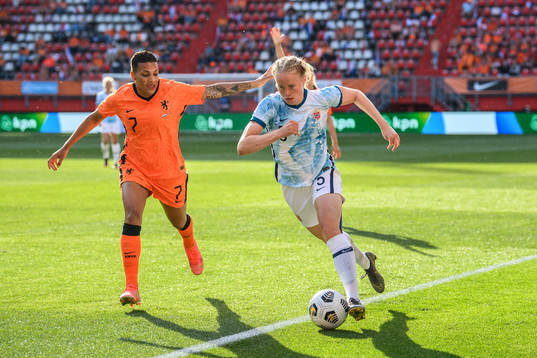 Shanice van de Sanden of the Netherlands and Julie Blakstad
