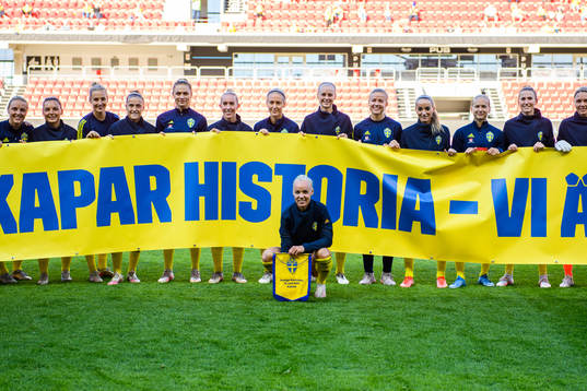 Caroline Seger of Sweden is being celebrated prior to the