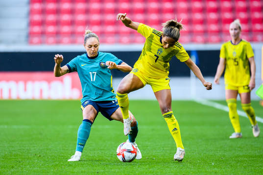 Kyah Simon of Australia and Madelen Janogy of Sweden