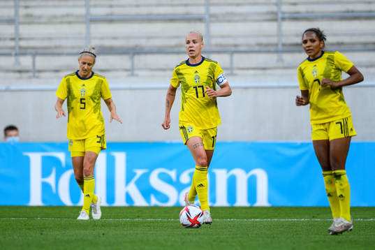 Emma Kullberg, Caroline Seger and Madelen Janogy of Sweden