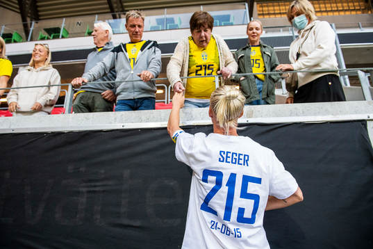 Caroline Seger of Sweden with family and friends