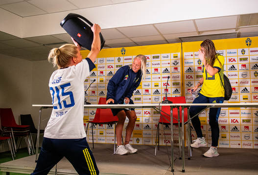 Olivia Schough celebrates Caroline Seger of Sweden
