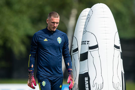Robin Olsen of the Swedish national football team at a
