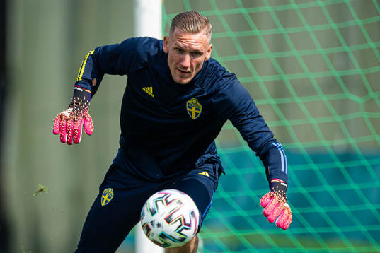 Robin Olsen of the Swedish national football team at a