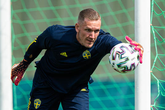 Robin Olsen of the Swedish national football team at a