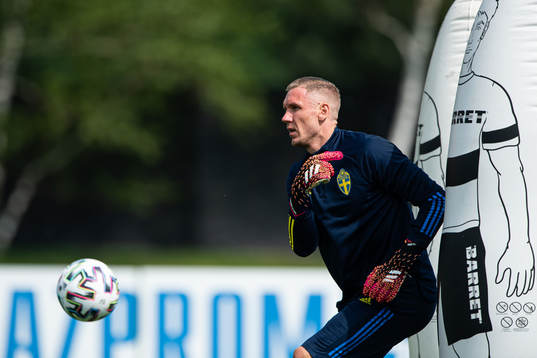 Robin Olsen of the Swedish national football team at a