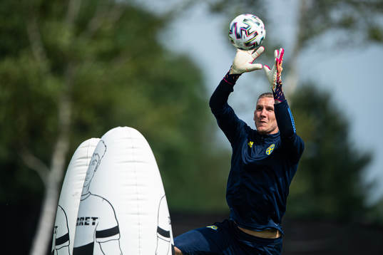 Robin Olsen of the Swedish national football team at a