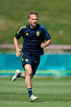Pierre Bengtsson of the Swedish national football team at a