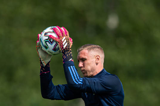 Robin Olsen of the Swedish national football team at a