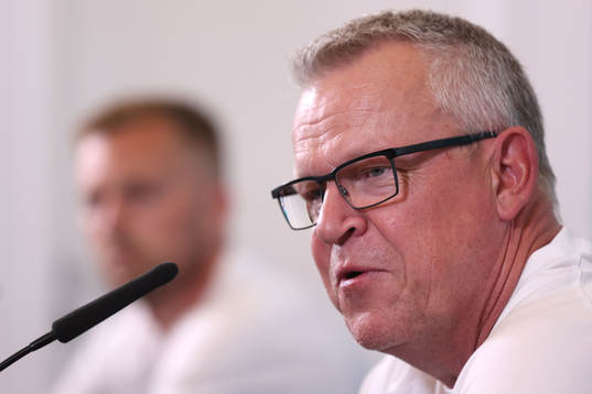 In this handout picture provided by UEFA Janne Andersson,