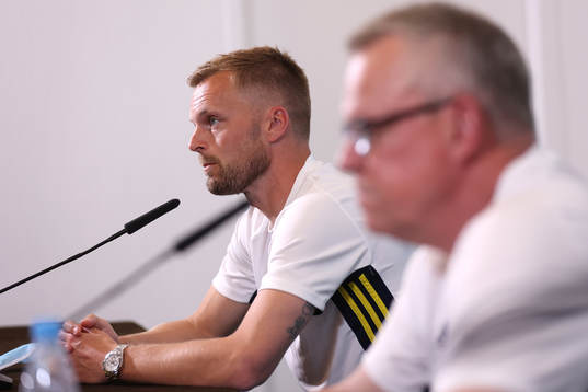 In this handout picture provided by UEFA Sebastian Larsson