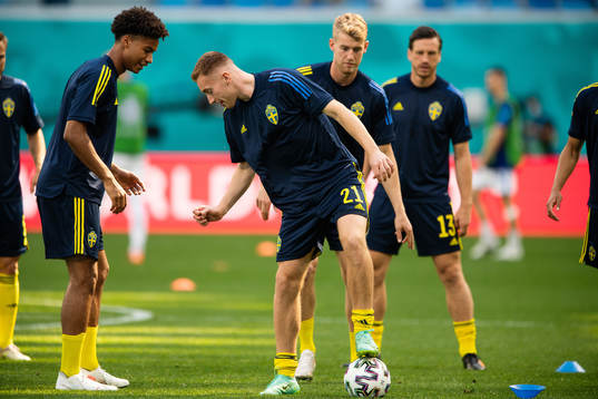 Jens Cajuste, Dejan Kulusevski and Filip Helander of Sweden