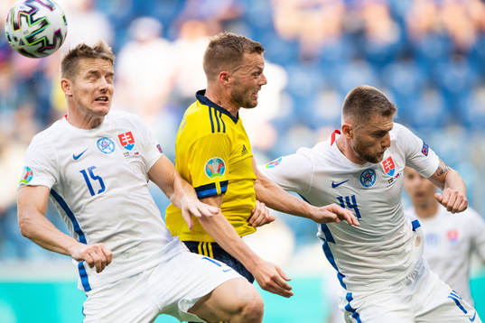 Tomas Hubocan and Milan Skriniar of Slovakia against