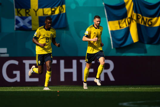 Alexander Isak and Marcus Berg of Sweden