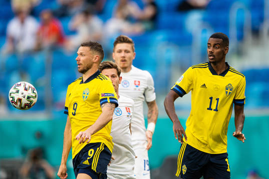 Marcus Berg and Alexander Isak of Sweden